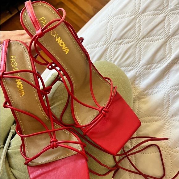 Fashion Nova Red Strappy Heels - Picture 1 of 3